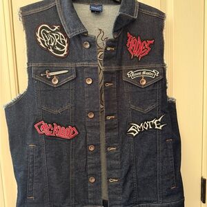 Disney Black Denim Vest with Red and White Patches